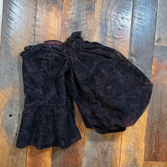 Parker Black Burgundy Lace Off Shoulder Puff Sleeve Peplum Top Size Small - Picture 6 of 7